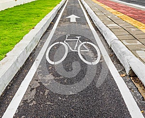 asphalt road and bike lane with sign