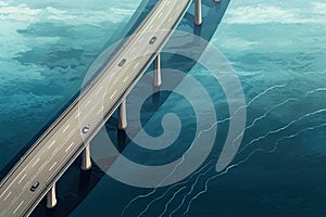 asphalt road bridge in sea AI generated