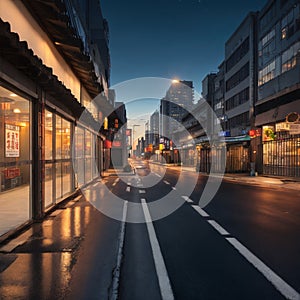 Asphalt road and city skyline with modern commercial buildings in Hangzhou at night, China. made with