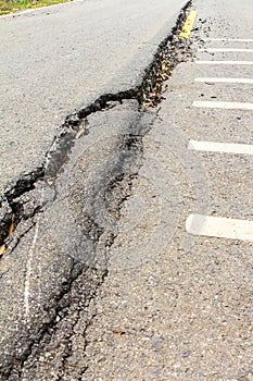 Asphalt road collapse.