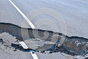 Asphalt road collapses photo