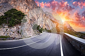 Asphalt road. Colorful landscape with beautiful winding mountain