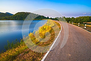 Asphalt road on the dam