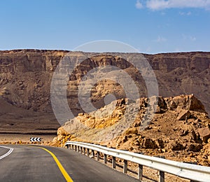 Asphalt road in desert Negev, Israel, road 40, transport infrast