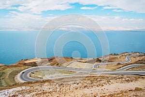 Asphalt road in mountain area near Dead sea in Jordan