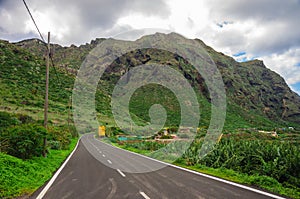 Asphalt road near the mountains in Tenerife, Canary Islands