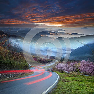 Asphalt road and sea