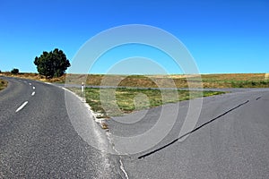 Asphalt road triangle crossroad in nature