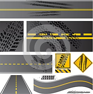 Asphalt road vector with tire tracks