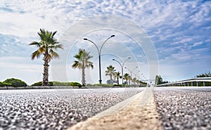 asphalt road with a white dividing strip. Autotravel concept. photo