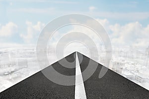 Asphalt road of white line in sky with clouds cityscapes photo