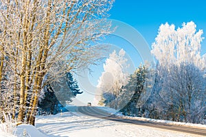 Asphalt road in winter