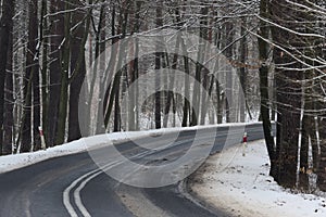 Asphalt road in winter.