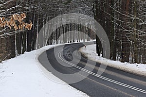 Asphalt road in winter.