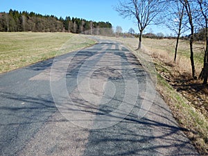 Asphalt route in a spring countryside