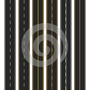 Asphalt. Set of road types with markings. Highway strip template design for infographic. Vector illustration