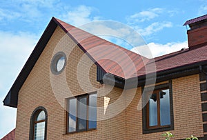 Asphalt shingles house roof top guttering