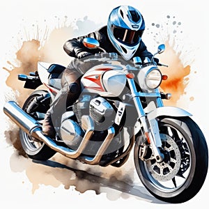 Asphalt Symphony: A Biker\'s Blur in Watercolor