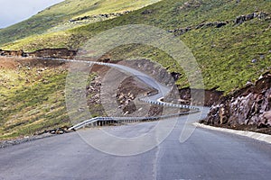 Asphalt tar road in Lesotho mountains