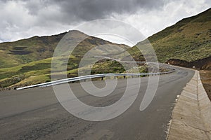 Asphalt tar road in Lesotho mountains