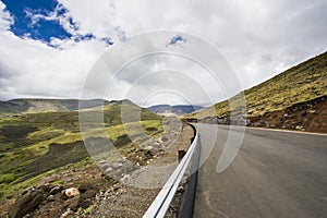 Asphalt tar road in Lesotho mountains