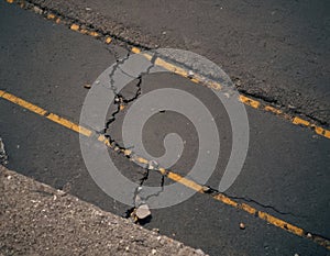 the asphalt was broken up by the earthquake, from above