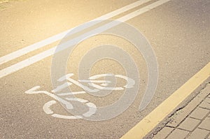 Asphalted bicycle track with a marking/asphalted bicycle track with a marking in sunny day