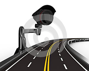 Asphalted road with camera on white