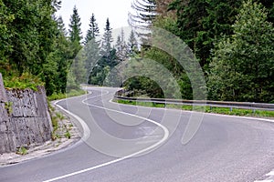 Asphalted road leading up to the mountains in forest