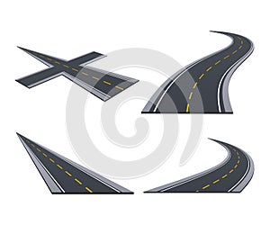 Asphalted roads, track, highways, car roads with bends, ascents, turns. photo