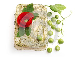 Aspic from bird decorated with tomato flower... photo