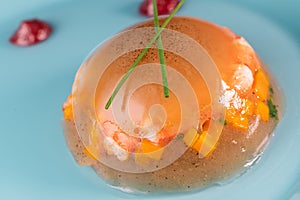 Aspic recipe, jelly made from a broth of prawns and peppery beetroot