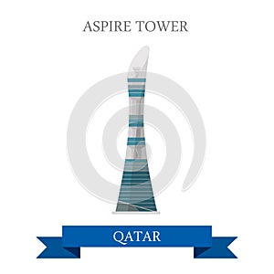 Aspire Tower Qatar vector flat attraction travel landmark photo
