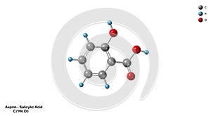 Aspirin C7H6O3 Molecular Structure 3D Diagram