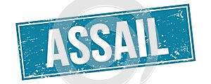ASSAIL text on blue grungy rectangle stamp