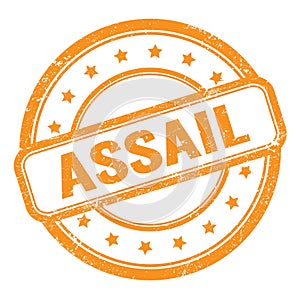 ASSAIL text on orange grungy vintage round stamp