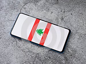 Assam, india - Augest 8, 2020 : Flag of Lebanon on phone screen.