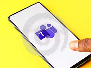 Assam, india - February 19, 2021 : Microsoft Teams logo on phone screen stock image.