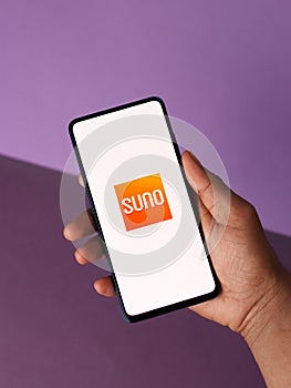 Assam, india - March 10, 2021 : Audible Suno logo on phone screen stock image.