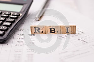 Assam, india - March 30, 2021 : Word RBI written on wooden cubes stock image. photo