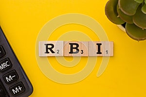 Assam, india - March 30, 2021 : Word RBI written on wooden cubes stock image. photo
