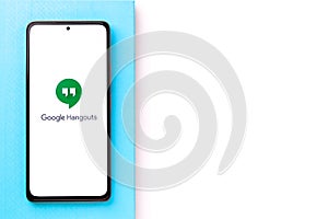 Assam, india - May 29, 2021 : Google Hangouts logo on phone screen stock image.