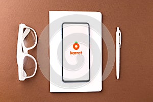 Assam, india - May 04, 2021 : Karrot logo on phone screen stock image.
