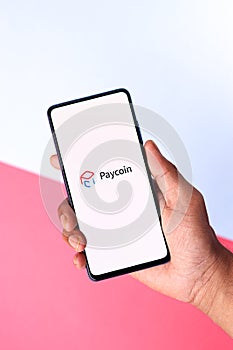 Assam, india - May 04, 2021 : Paycoin on phone screen stock image.