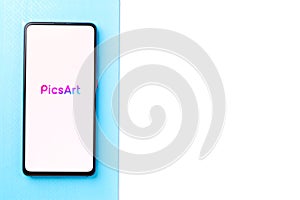 Assam, india - May 04, 2021 : PicsArt on phone screen stock image.