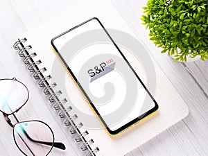 Assam, india - September 12, 2020 : S&P 500 logo on phone screen stock image.