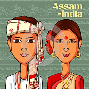 Assamese Couple in traditional costume of Assam, India