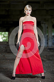 Assassin in red dress