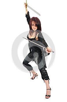 Assassin woman with two swords