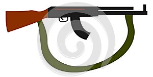 Assault rifle with green belt, illustration, vector